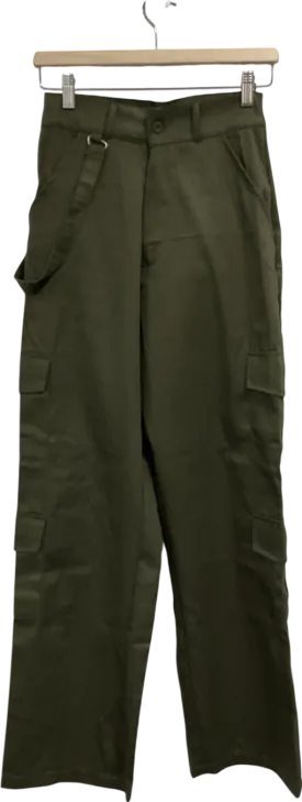 PrettyLittleThing Green Petite Khaki Twill Pocket Side Straight Leg Cargos UK 6