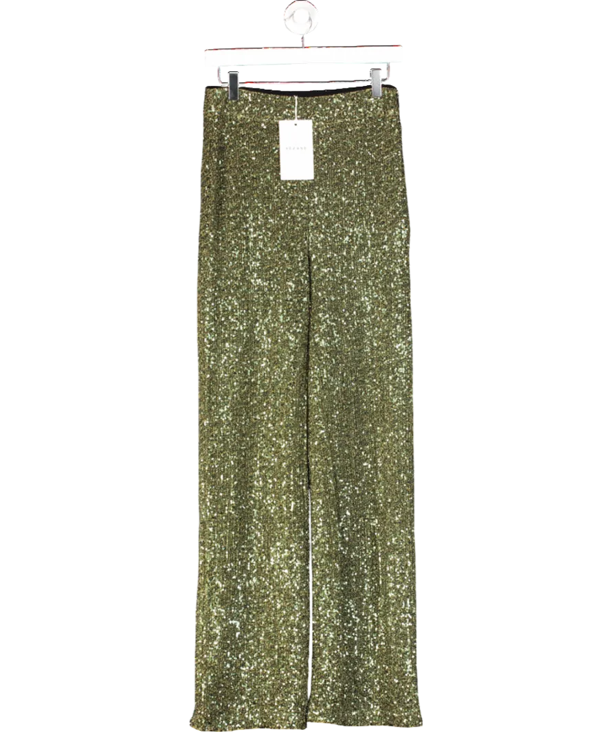 Sezane Green Baptisto Trousers  Khaki Sequins UK 8