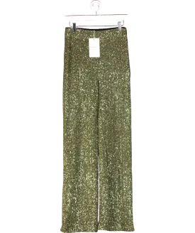 Sezane Green Baptisto Trousers  Khaki Sequins UK 8