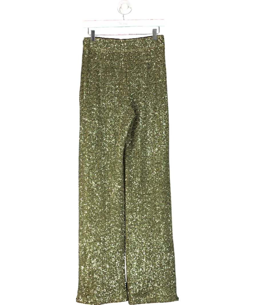 Sezane Green Baptisto Trousers  Khaki Sequins UK 8