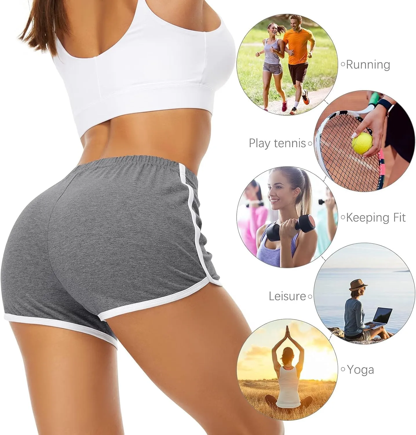URATOT Women's Cotton Gym Yoga Summer Running Active Dance Elastic Shorts, Pack of 2