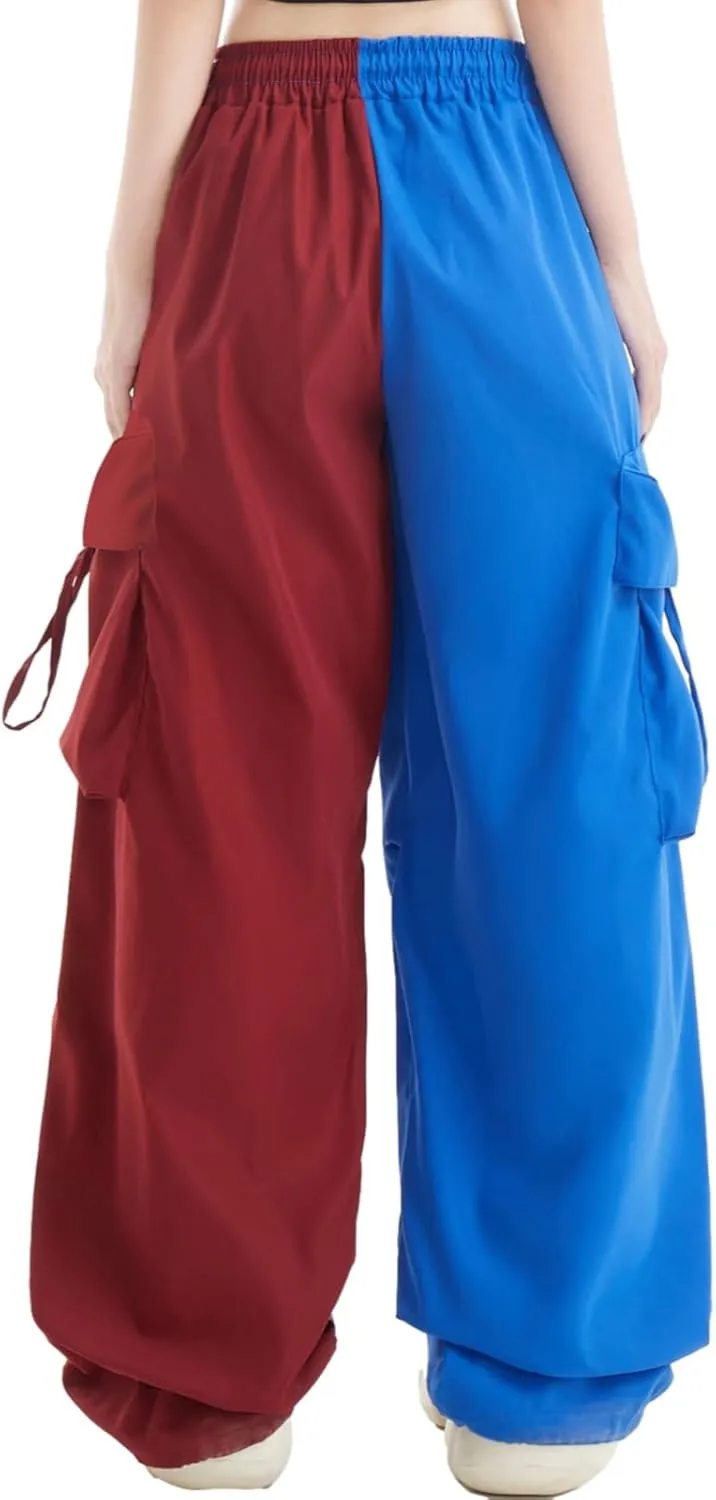 Women Cargo Pants Patchwork Y2K Streetwear Baggy Drawstring Elastic Parachute Pants