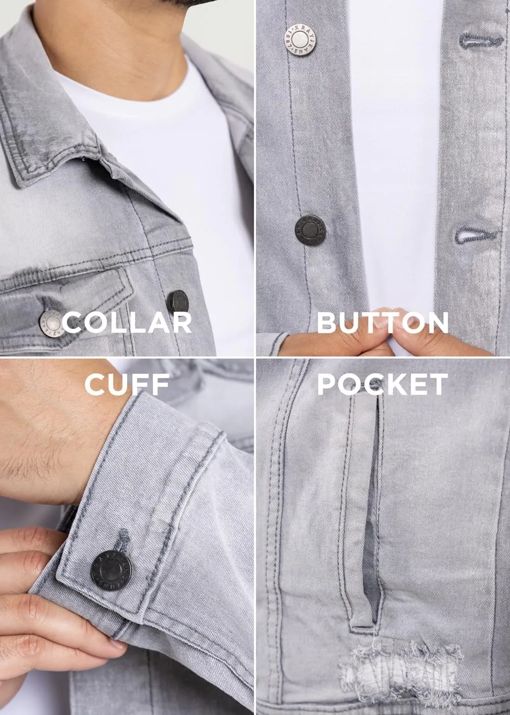 X RAY Mens Denim Jacket, Washed Ripped Distressed Flex Stretch Casual Trucker Biker Jeans Jacket for Men