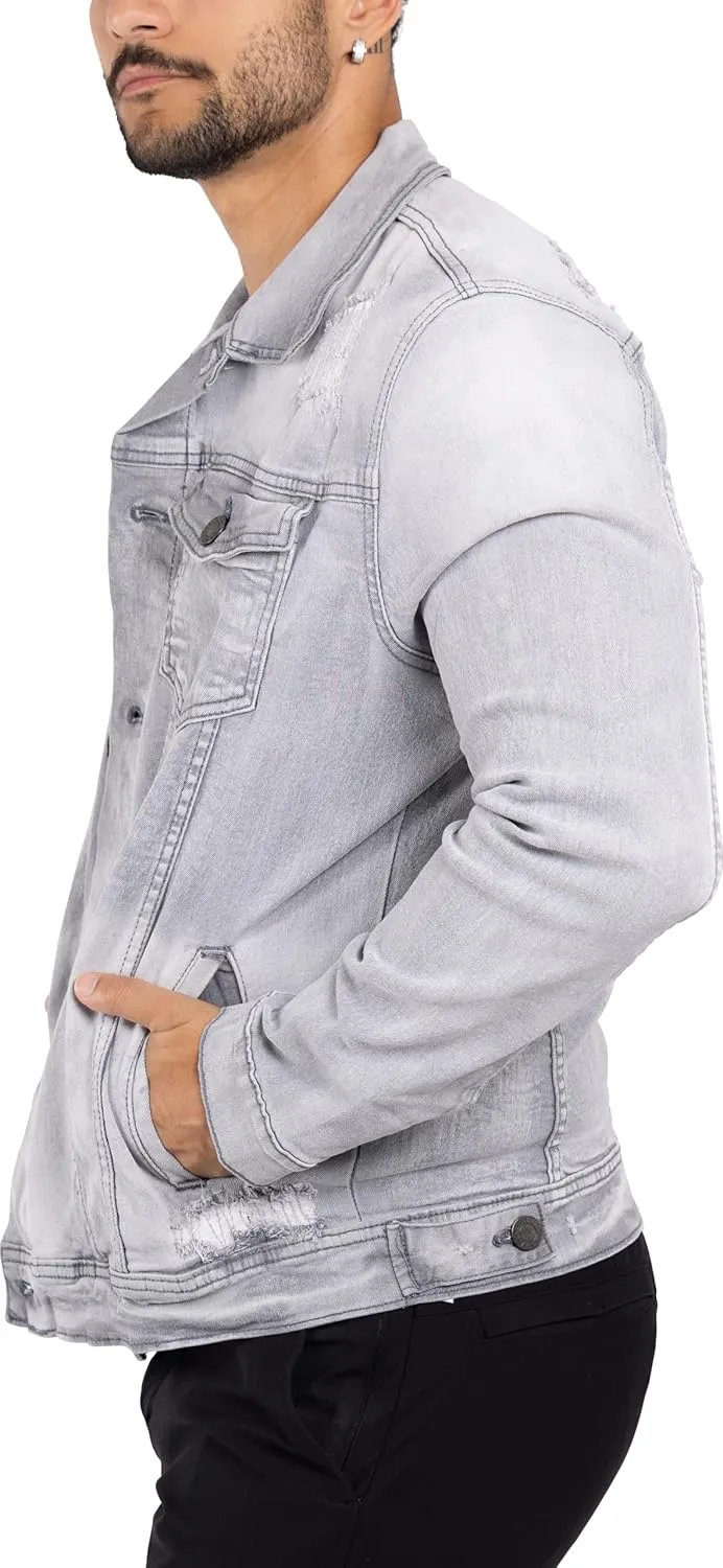 X RAY Mens Denim Jacket, Washed Ripped Distressed Flex Stretch Casual Trucker Biker Jeans Jacket for Men