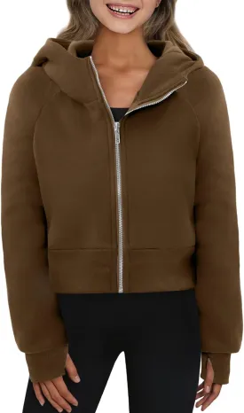 Yoklass Girls Zip Up Hoodie Croppred Sweatshirts Casual Long Sleeve Thumb Hole Jacket 4-13 Years
